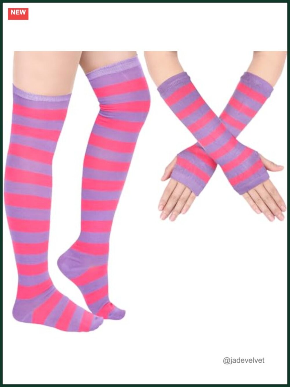 Striped Arm Leg Warmers Set Fingerless Gloves Polyester Spandex
